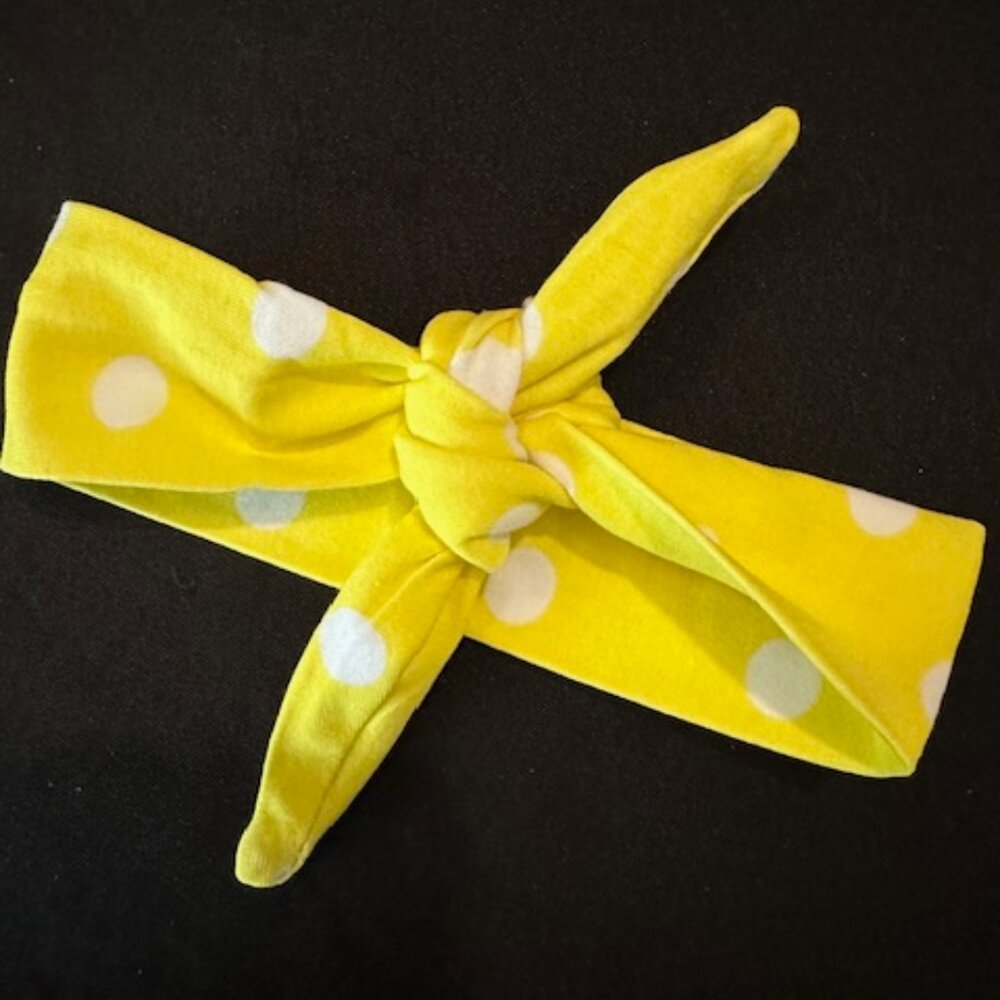 Yellow & White Polka Dot Knot Headband  -Women's  YPDKH  Handmade NWT Boutique
